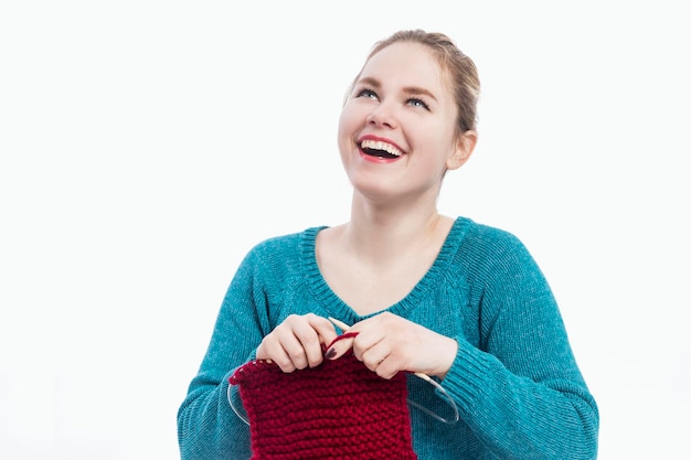 Happy student with embroidery